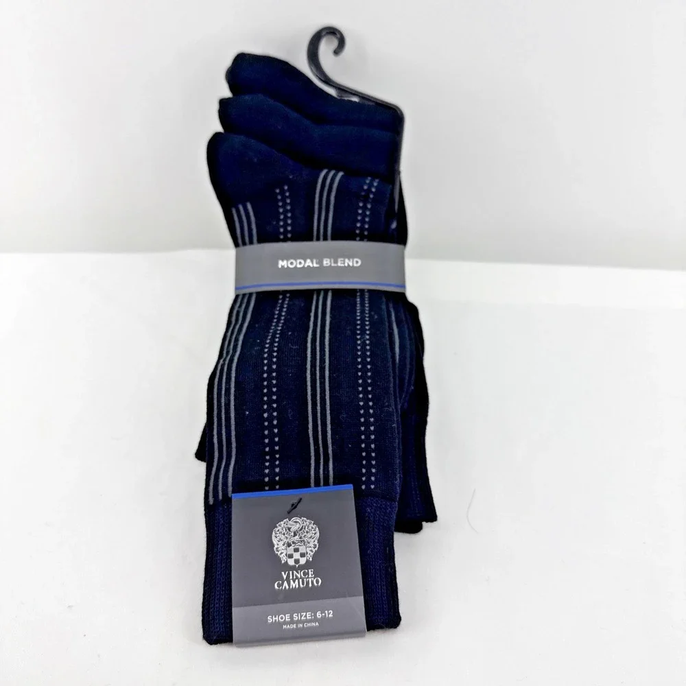 Vince Camuto Men's Crew Dress Socks 3 Pair Black Shoe Size 6-12 Business Formal